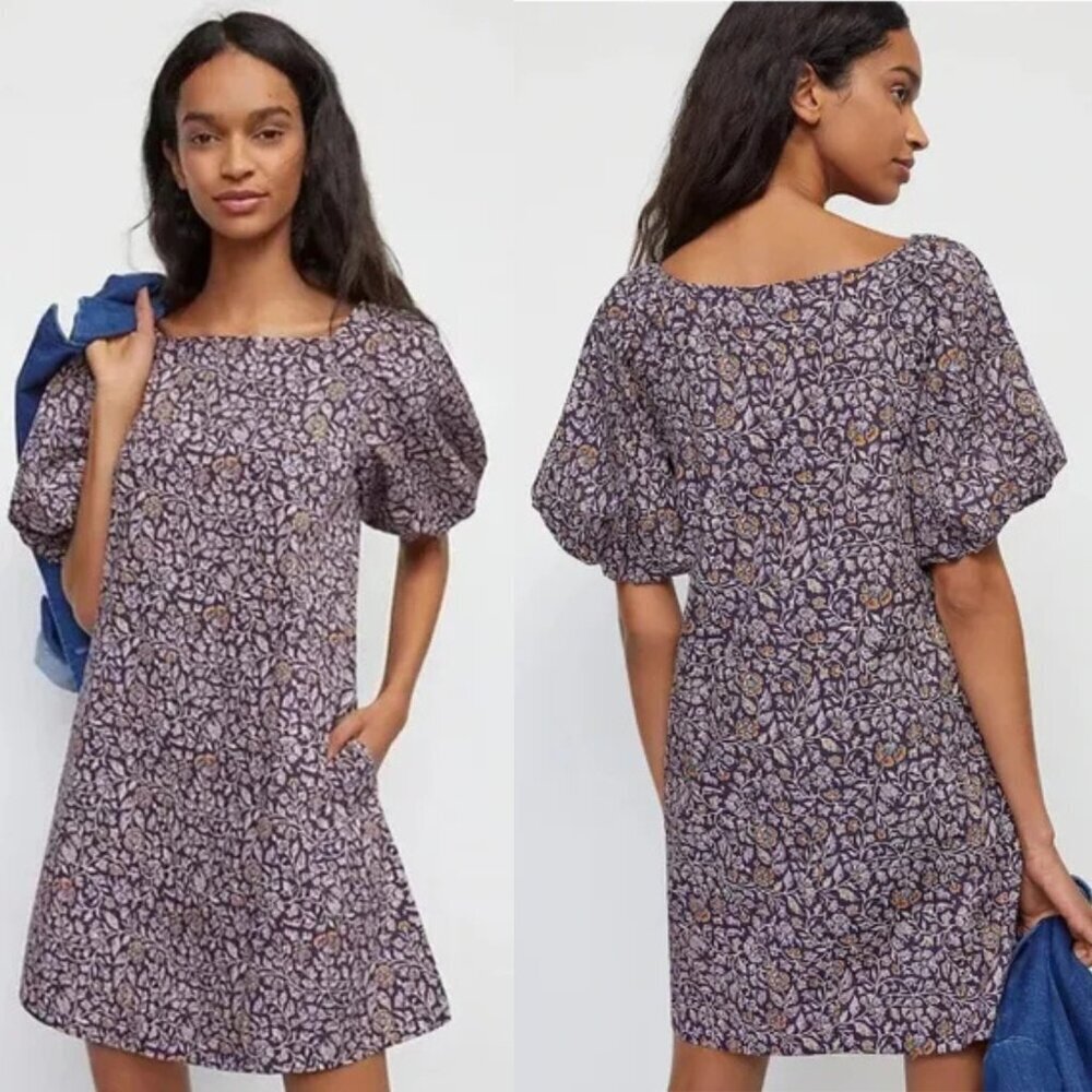 Porridge x Anthropologie Purple Elke Ditsy Puff Sleeve Swing Dress- 37473